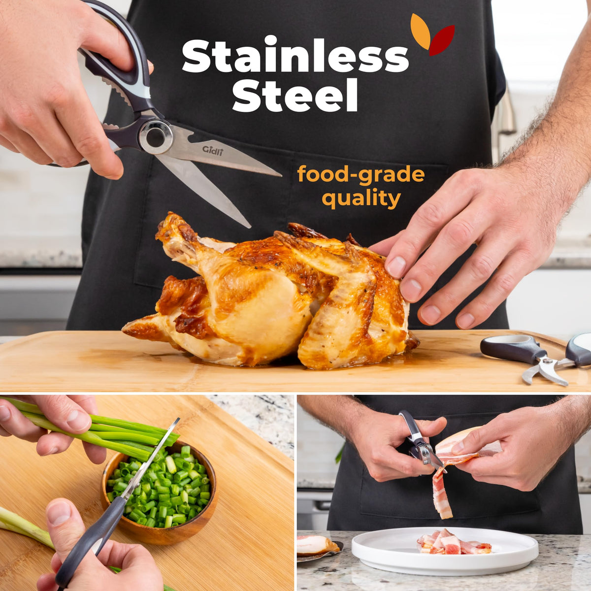 Kitchen Shears by Gidli - Liftime Replacement Warranty* - Includes Seafood Scissors As a Bonus - Heavy Duty Utility Stainless Steel All Purpose Ultra Sharp Scissors for Food/Cooking
