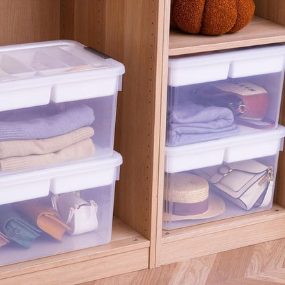 Citylife 32 QT Plastic Storage Bins - Large Stackable Containers with Removable Tray | Organize Crafts, Clothes & Office Supplies (4 Pack)