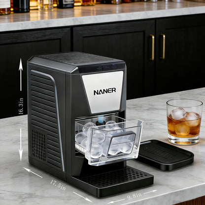Naner 2" Clear Ice Ball Maker with IcyGem Technology,2 pcs in 50 Mins,60 pcs/Day,Sphere Ice Maker,Self-Cleaning,with Ice Tong for Bar Whiskey & Bourbon