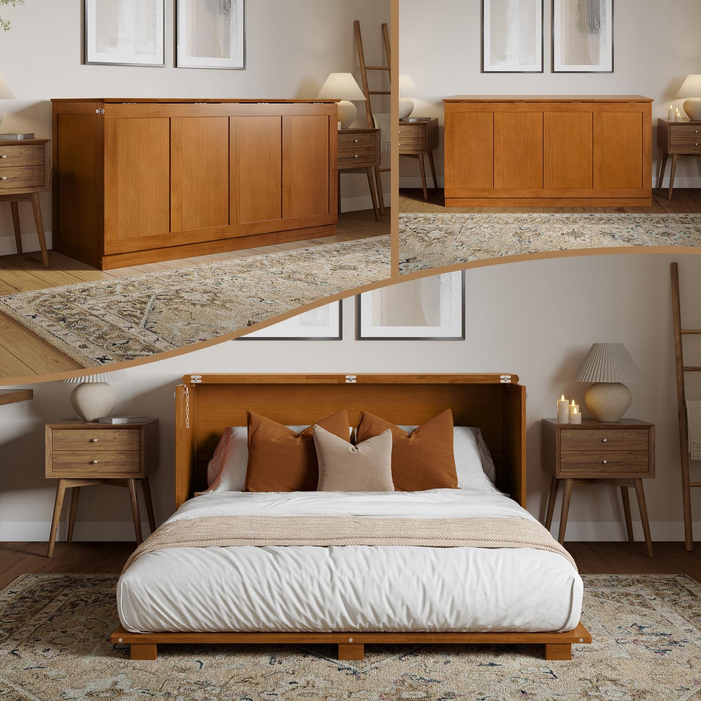 AFI Westfield Queen Murphy Bed Chest with 6-Inch Folding Mattress, Light Toffee