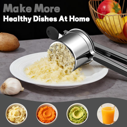 Minteem Large 15oz Potato Ricer for Mashed Potatoes, Heavy Duty 18/8 Stainless Steel Potato Masher for Baby Food & Spaetzle Maker, Masher and Ricer Kitchen Tool, Press and Mash Kitchen Gadget, Black