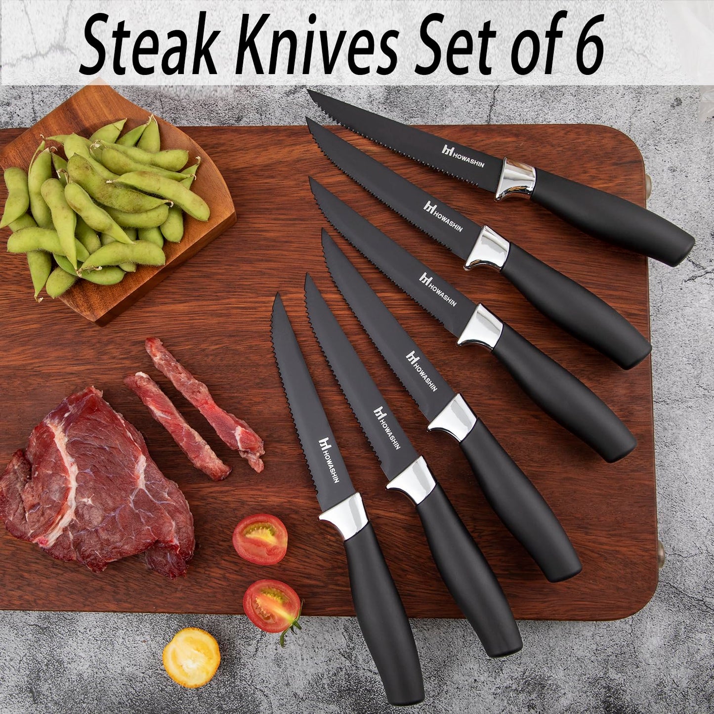 Black Knife Set, Howashin 15 Pieces Knife Sets for Kitchen with Block, Dishwasher Safe Kitchen Knife Set with Sharpener, German Stainless Steel Black Knife Block Set