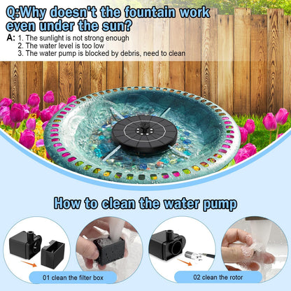 SZMP Solar Water Fountain - 3.5W Bird Bath Pump with Color LED Lights & 7 Nozzles | Outdoor Garden Feature