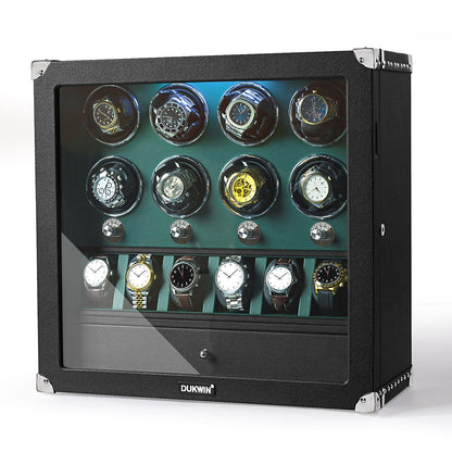 DUKWIN Watch Winder for 6 Automatic Watches,Lockable Watch Winders with Watch and Jewelry Storages, Super Quiet Mabuchi Motor with High-Gloss Piano Lacquer Finish,Built-in Illumination-White