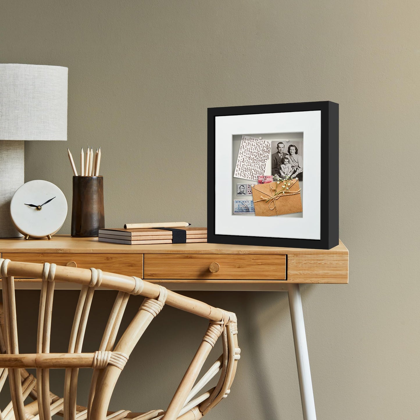 Americanflat 12x12 Shadow Box Frame with Shatter-Resistant Glass - Use as 10x10 Frame with Mat or 12x12 Without Mat - Silhouette Collection - Black with Soft Felt Back
