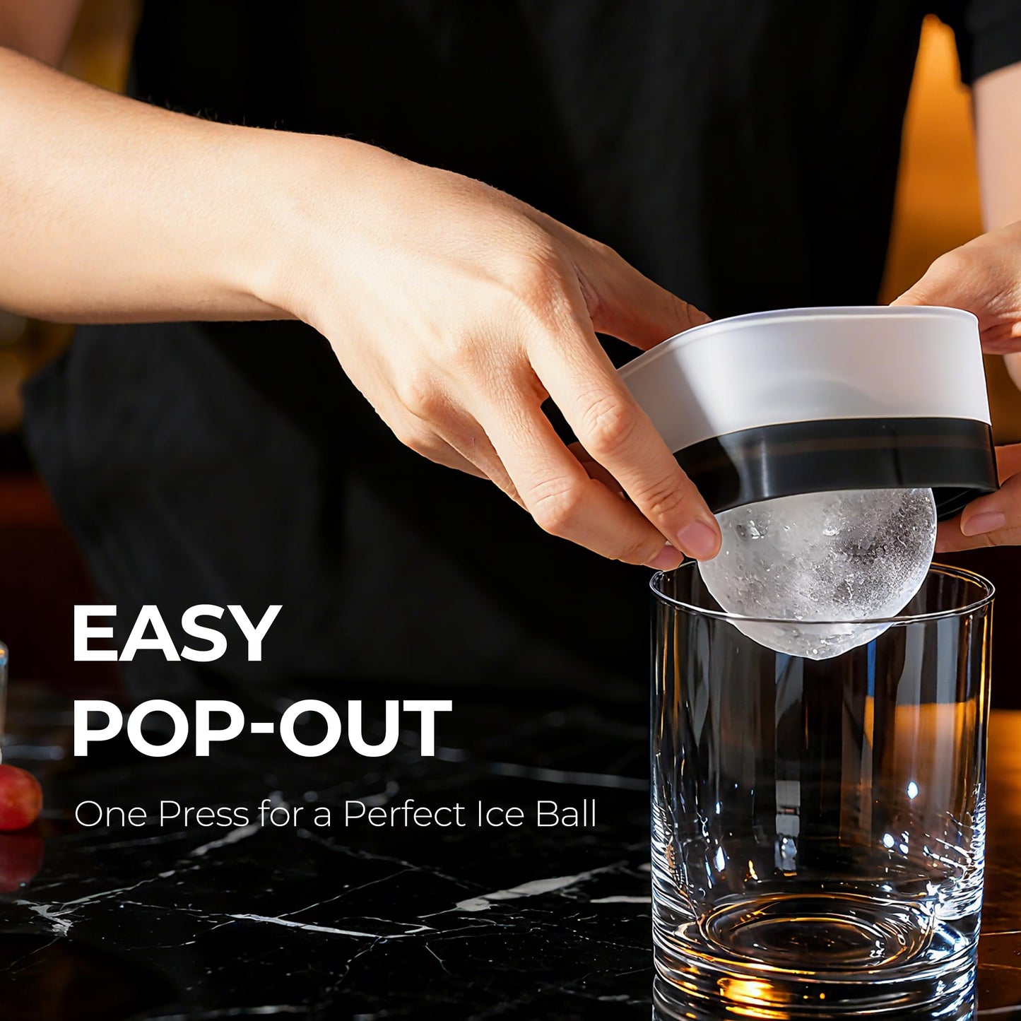 FINENUT Easy Release Ice Ball Maker Mold, 4 Pack, 2.5 Inch Large Round Ice Cube Mold for Whiskey & Cocktails, Stackable Lid, Reinforced Leak-Resistant Silicone, BPA-Free