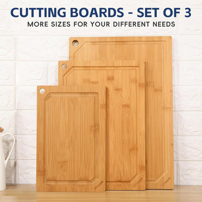 Hiware Wood Cutting Boards for Kitchen - Heavy Duty Bamboo Cutting Board Set for Meat, Vegetables, Set of 3
