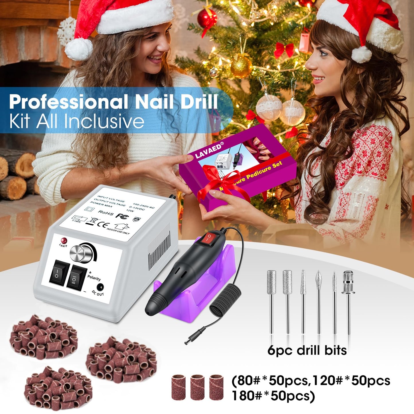 LAVAED Professional Nail Drill Electric Nail File Kit, Nail Filer Electric with 156pcs Sanding Bands and Nail Dril Bits for Acrylic, Gel Nail Manicure and Pedicure, Pink