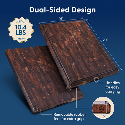 Sonder Los Angeles Welton Cutting Board Made in USA | Black Walnut End Grain Cutting Board for Kitchen with Non-Slip Feet & Juice Groove | Gift Box Included | 20x15x1.5 in