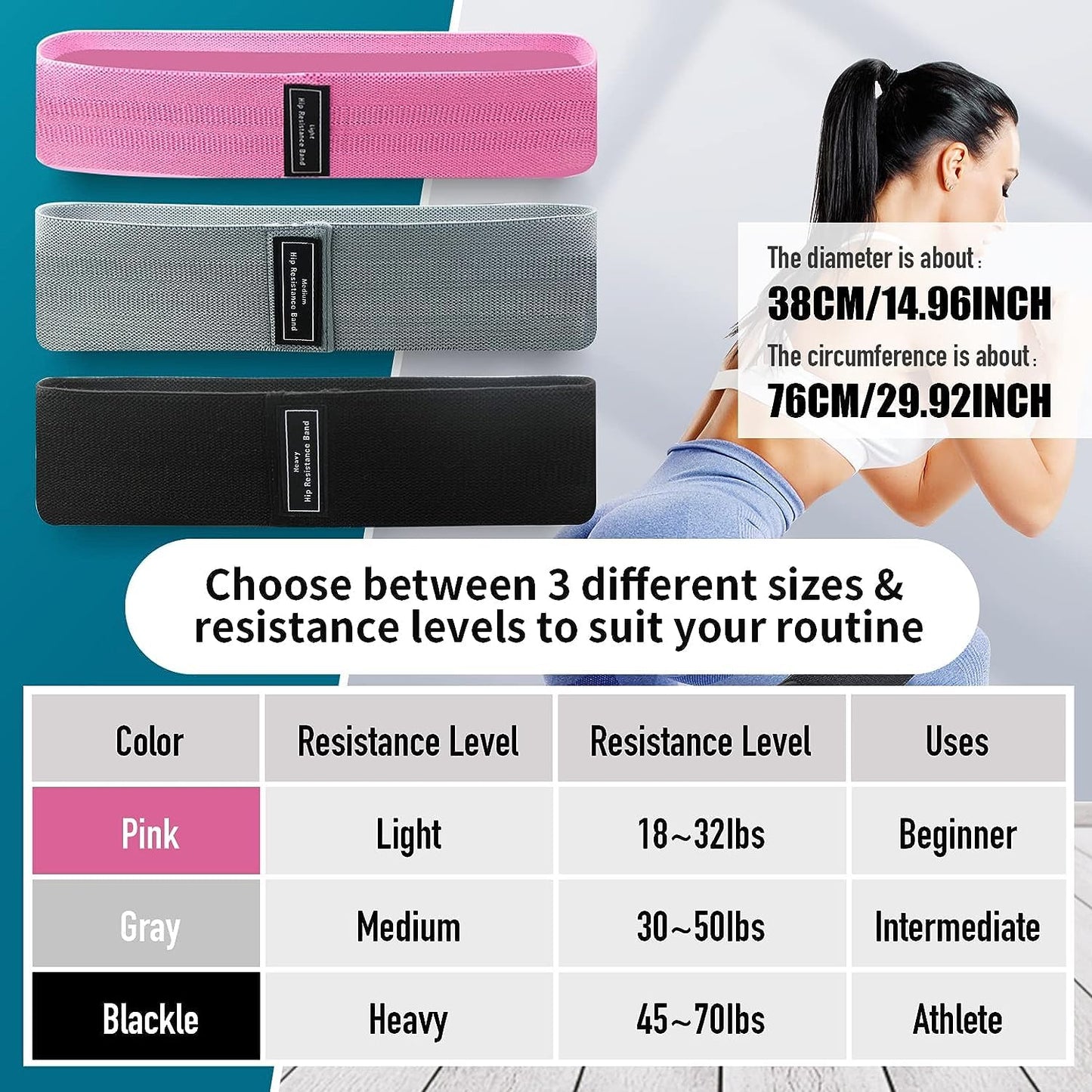 Resistance Bands Sets Portable Exercise Loops for Legs and Hip 3 Resistance Level Workout Weight Bands with Non-Slip Design Workout Flexbands for Home Gym Office Yoga Pilates (3 Pink Gray Black)