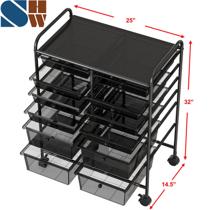 Simple Houseware Utility Cart with 12 Drawers Rolling Storage Art Craft Organizer, Black