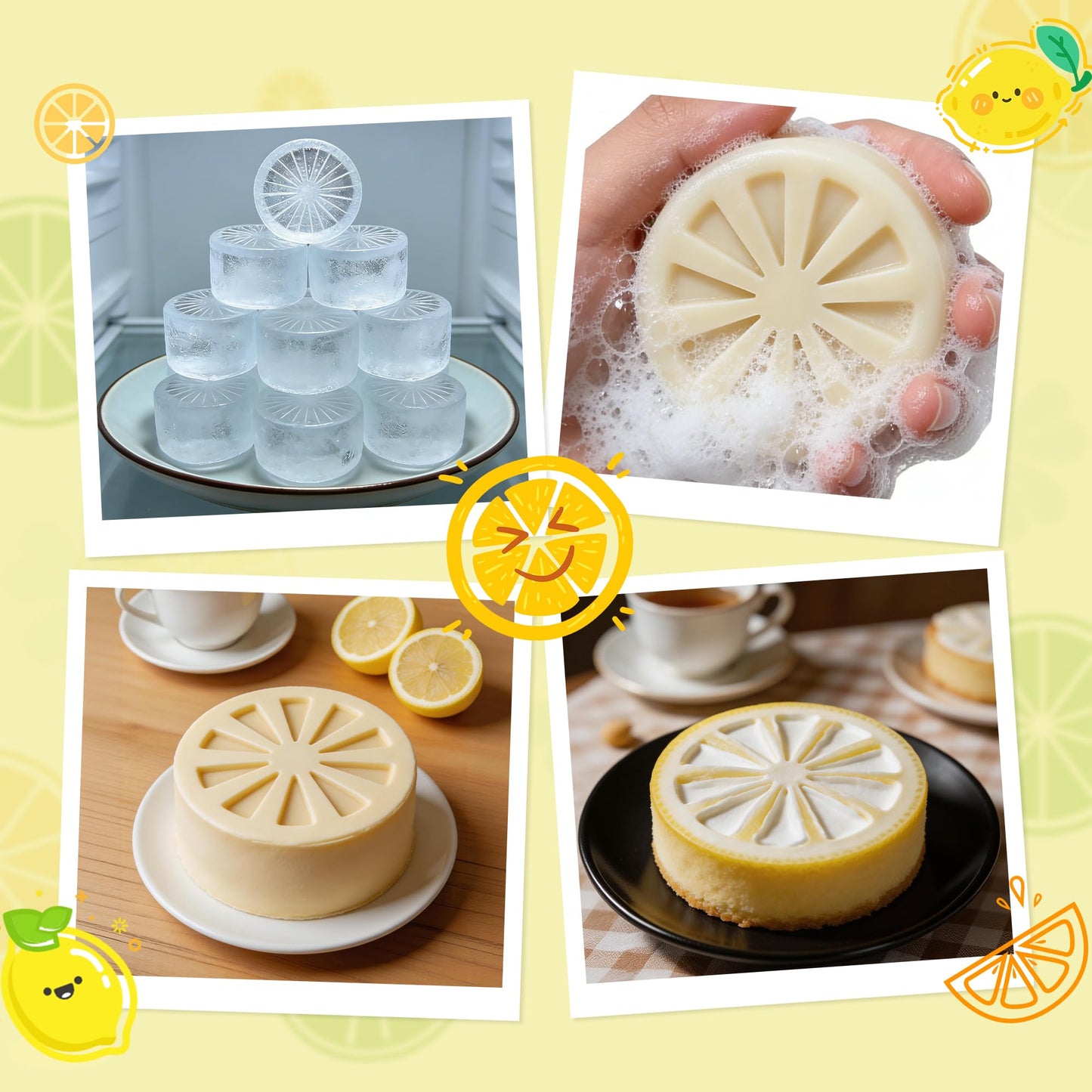 Wilewir 2Pcs Silicone Lemon Shaped Mold Ice Cube Tray for Freeze, 9-Cavity Non-Stick Lemon Chocolate Candy Mold for Baking Mousse Cake