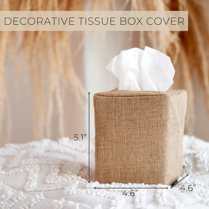 Stylish Tissue Box Cover - This Burlap Holder Instantly Covers Your Square Tissue Boxes - The Perfect Fall Decorative Cube Cover for Your Bathroom and Home