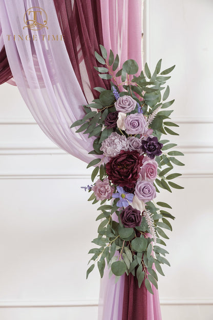 TINGE TIME Wedding Arch Flowers Kit - Deluxe 5pcs Artificial Floral Swag with 3 Sheer Drapes, Realistic Silk Flower Arrangements for Wedding Ceremony Arbor Backdrop Reception Party Home Decor