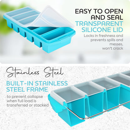 1/2 Cup Silicone Freezer Tray With Lid - Silicone Freezer Molds 2-Pack For meal prep & freezing of various sauces and other dishes, makes 12 perfect 1/2 cup portions cubes,oven and dishwasher safe