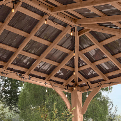 Backyard Discovery Barrington 16' x 12' Cedar Wood Outdoor Gazebo Pavilion with Hardtop Galvanized Steel Hip Roof, Snow Support, Wind Resistance, PowerPort, Shade for Garden, Patio, Deck, Entertaining