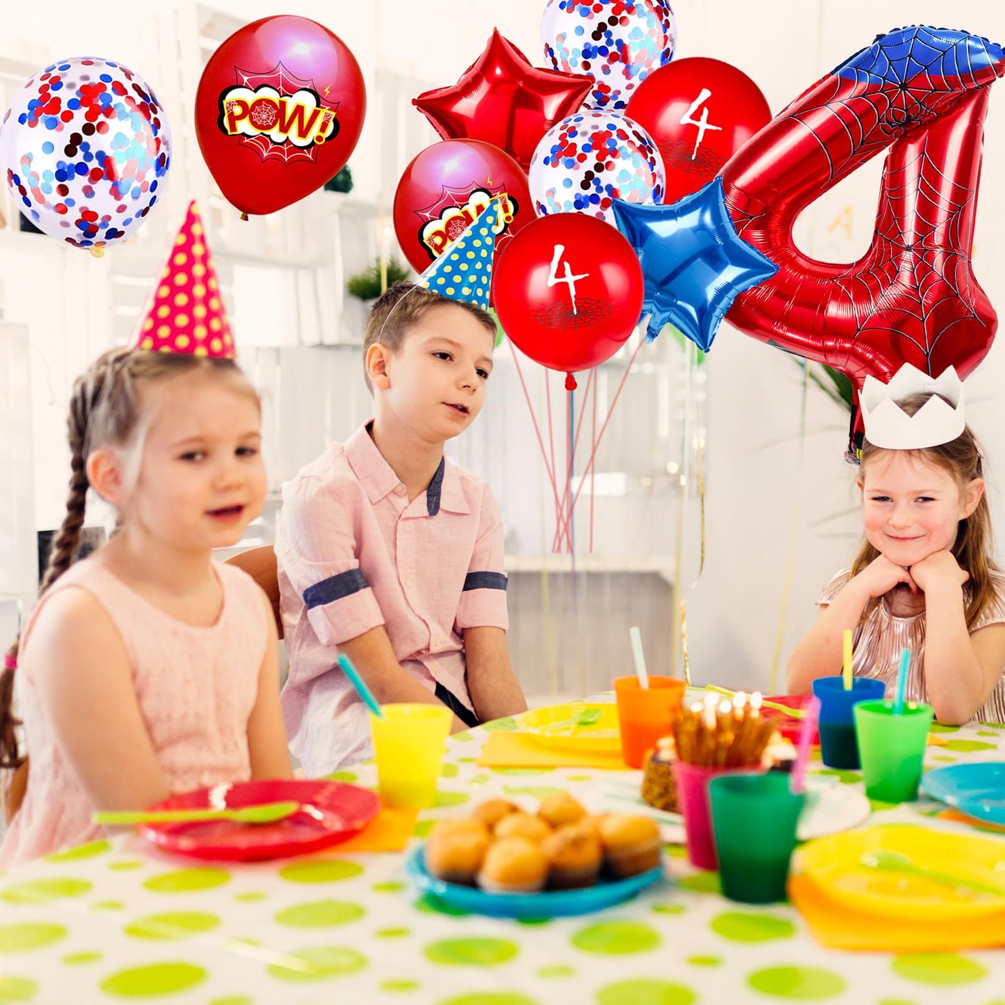 FJZEPIN Cartoon Hero 40 Inch Red and Blue Spider Theme Number Foil Birthday Decoration Balloons, Cartoon Party Birthday Supplies, Number large Balloons for Spider Theme Party (4)