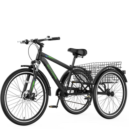 EOYOBIKE 7-Speed Adult Tricycle, 24/26/27.5 Inch 3-Wheel Bike with 420 lbs Capacity, All-Terrain Mountain Trike, Dual Disc Brakes & Large Rear Basket for Seniors, Men, Women, Fitness, Shopping