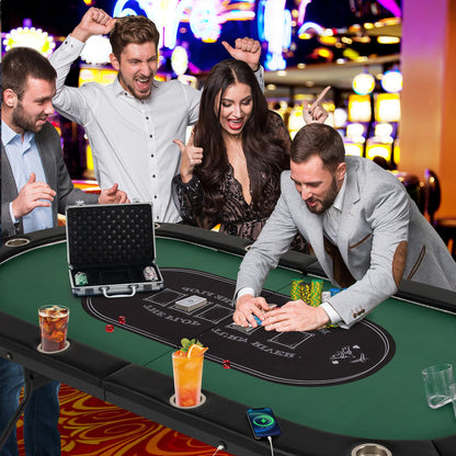 Giantex 10 Players Poker Table with Cup Holder, Folding Casino Leisure Table with 4 USB Ports, Extra Lights, Easy to Assemble, Foldable Game Poker Tables for Texas, Card Games (Green)