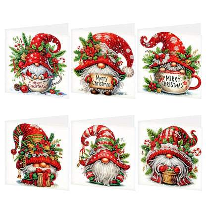 LumiCraft 6 Packs Merry Christmas Diamond Art Painting Greeting Card Kits, Gnomes Diamond Art Card with Envelope, DIY Craft Diamond Greeting Card Art Kits for Christmas
