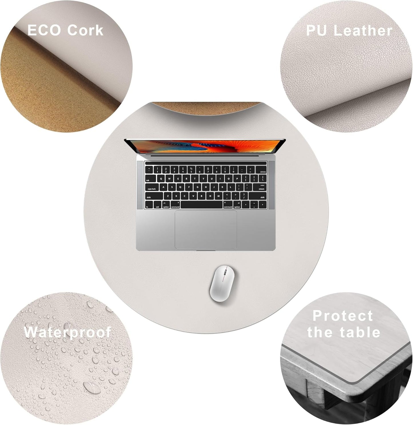 23.6 Inches CENNBIE Round Table Mat - Cork Table Pad Protector- Suitable as Side Dining Coffee Table Cover (Cream)