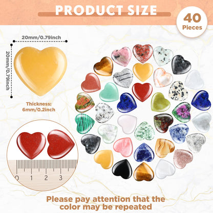 Nuenen 40 Pcs 0.8 Inch Heart Shaped Crystal Worry Stone Bulk Heart Rock Tiny Trinkets Healing Crystal Gemstone Employee Appreciation Gifts Palm Pocket Love Carved Rock for Mom Women Meditation