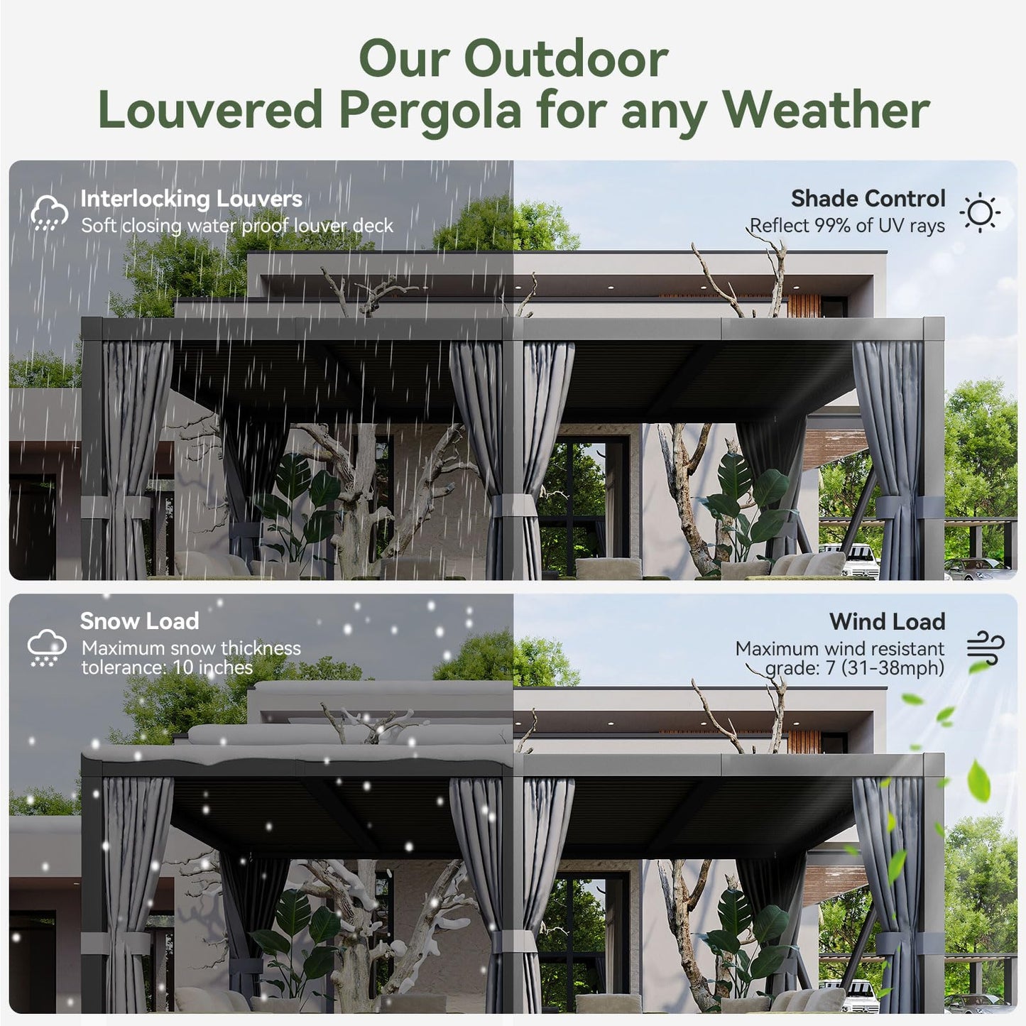 Aoxun Louvered Pergola 12x20 All-Aluminum Outdoor Gazebo with Independent Adjustable Roofs, Waterproof Curtains and Netting, Integrated Drainage System for Patios & Backyard