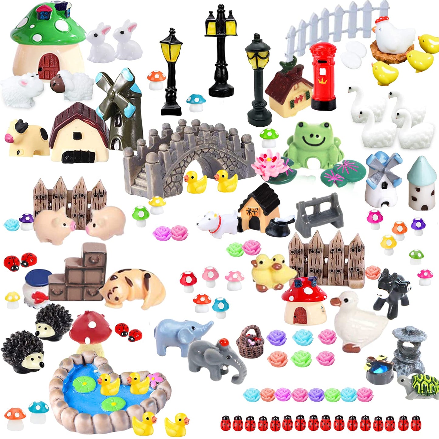 CHAKANLX 123 Pcs Fairy Garden Accessories Outdoor, Miniature Figurines, Decorations, Kit for Terrarium Supplies DIY Craft Decor