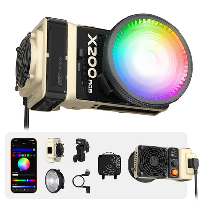 ZHIYUN MOLUS X200 RGB Standard 200W Video Light [Official] Handheld Continuou Output Light Portable Professional Photography Lighting Bowens Mount 2500K~10000K CRI≥95 TLCI≥97 Only 830g (No Battery