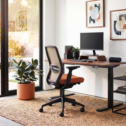 COLAMY Office Chair for Long Hours, Easy Wire-Control Desk Chair with Sliding Seat Depth & Thick Padded Lumbar Support, Heavy Duty 300 LBS High Back Mesh Computer Chair for Home Workstation,Orange