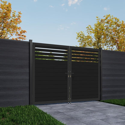 Mondaria Aluminum Double Fence Gate, 6FT H x 10FT W Outdoor Driveway Privacy Gate with Heavy Duty Metal Frame, Rustproof Powder-Coated Gate with Lockable Handle Kit, Semi-Privacy (Posts Not Included)