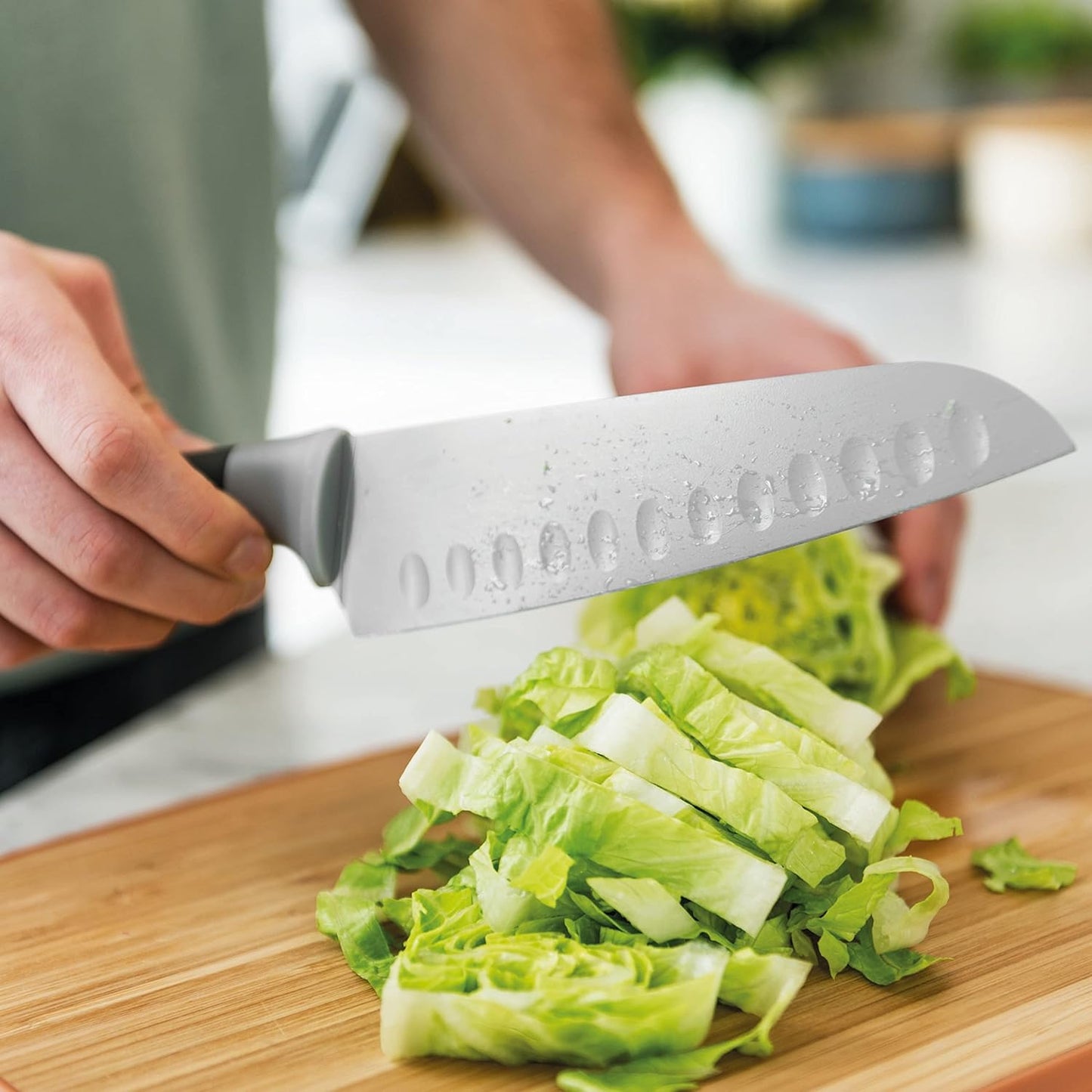 Berghoff LEO Non-stick Stainless Steel Wide Blade Santoku Knife, 6.75" Grey PP Fitted Protective Sleeve Soft-touch PP