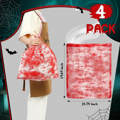 Arrowbash 4 Pcs Halloween Horror Treat Goodie Bags Bloodstain Spooky String Back Halloween Drawstring Bloody Body Bags for Candy Favors Supplies (20 x 16 in)