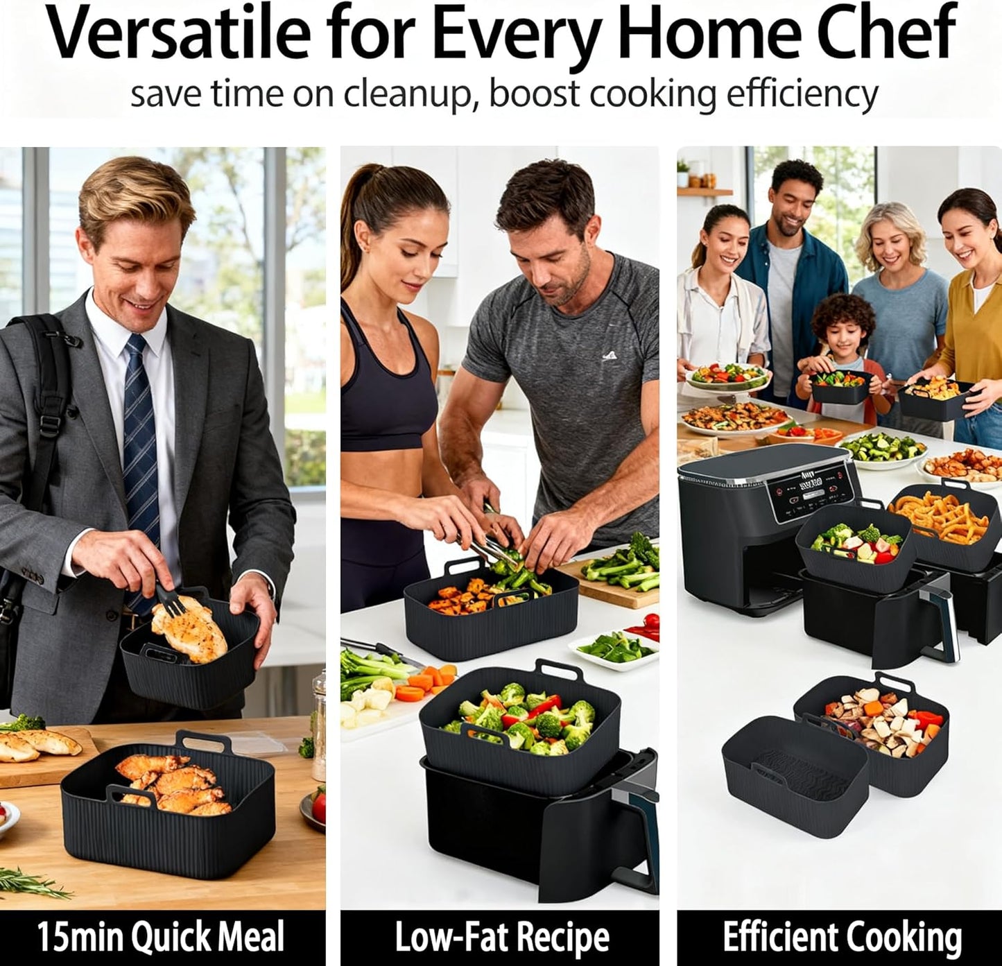 Ninja Silicone Air Fryer Liners - Reusable 8QT Dual Basket | Easy-Clean Dishwasher-Safe 2-Pack