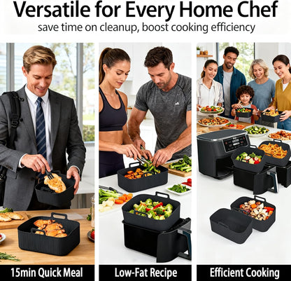 Ninja Silicone Air Fryer Liners - Reusable 8QT Dual Basket | Easy-Clean Dishwasher-Safe 2-Pack