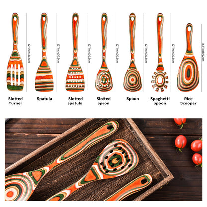Gudamaye Pakkawood 7-Piece Red Wooden Cooking Utensils, Wooden Spoons for Cooking,Wooden Spoon Set, Wooden Kitchen Utensil set, Pakkawood kitchen Utensils for Serving, Bridal Shower Gifts