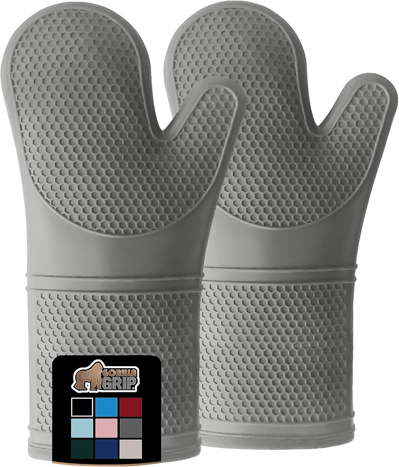 Gorilla Grip Heat and Slip Resistant Silicone Oven Mitts Set, 14.5 in, Gray