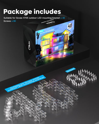 Light Clips for Govee Outdoor Lights (Model H705 ABCDEF) It is an Ideal Solution to Replace 3M Adhesive Tape. Easy to Install, it Comes with 40 Brackets and 80 Screws