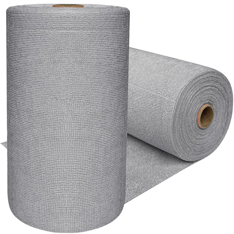 OJYUDD 75 Pack Microfiber Cleaning Cloth Roll,Reusable Tear Away Towels,Washable Ultra Absorbent Cleaning Rags for House,Car,Glass,Garage,Kitchen or Shop(Grey)