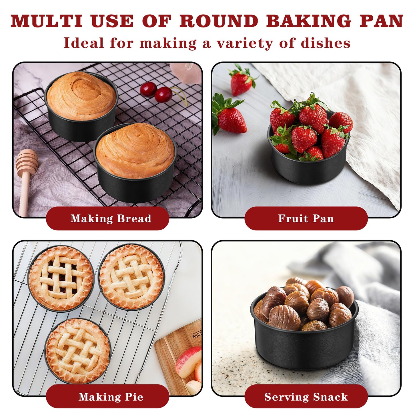 E-far 5 Inch Cake Pan Set of 3, Nonstick Stainless Steel Small Baking Pans Tins, Round Bakeware for Layer Cakes, Stainless Steel Core & Non-Toxic Coating, Straight Side & 2 Inch Deep
