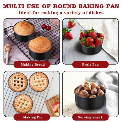 E-far 5 Inch Cake Pan Set of 3, Nonstick Stainless Steel Small Baking Pans Tins, Round Bakeware for Layer Cakes, Stainless Steel Core & Non-Toxic Coating, Straight Side & 2 Inch Deep