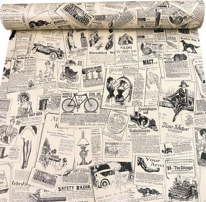 Self-Adhesive Vintage Newspaper Drawer Shelf Liner, 17.7x117 Inches, for Kitchen Bathroom Cabinets and Crafts
