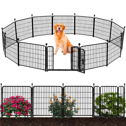 ADAVIN Tall Garden Fence Border with gate, 48 in(H) 12 Panels Total 26.6 Ft(L), Wide Door Low Threshold Fences, Black Iron Metal Heavy Duty Dog Fence Outdoor for Yard or Camping, Flower Bed Fencing