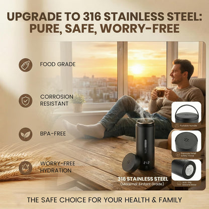 Rzlinn Portable Electric Kettle （120V）, Travel Tea Kettle, 316 Stainless Steel Premium Liner, 4-speed Temperature Adjustment with Auto Shut-off and Boil-Off Protection black