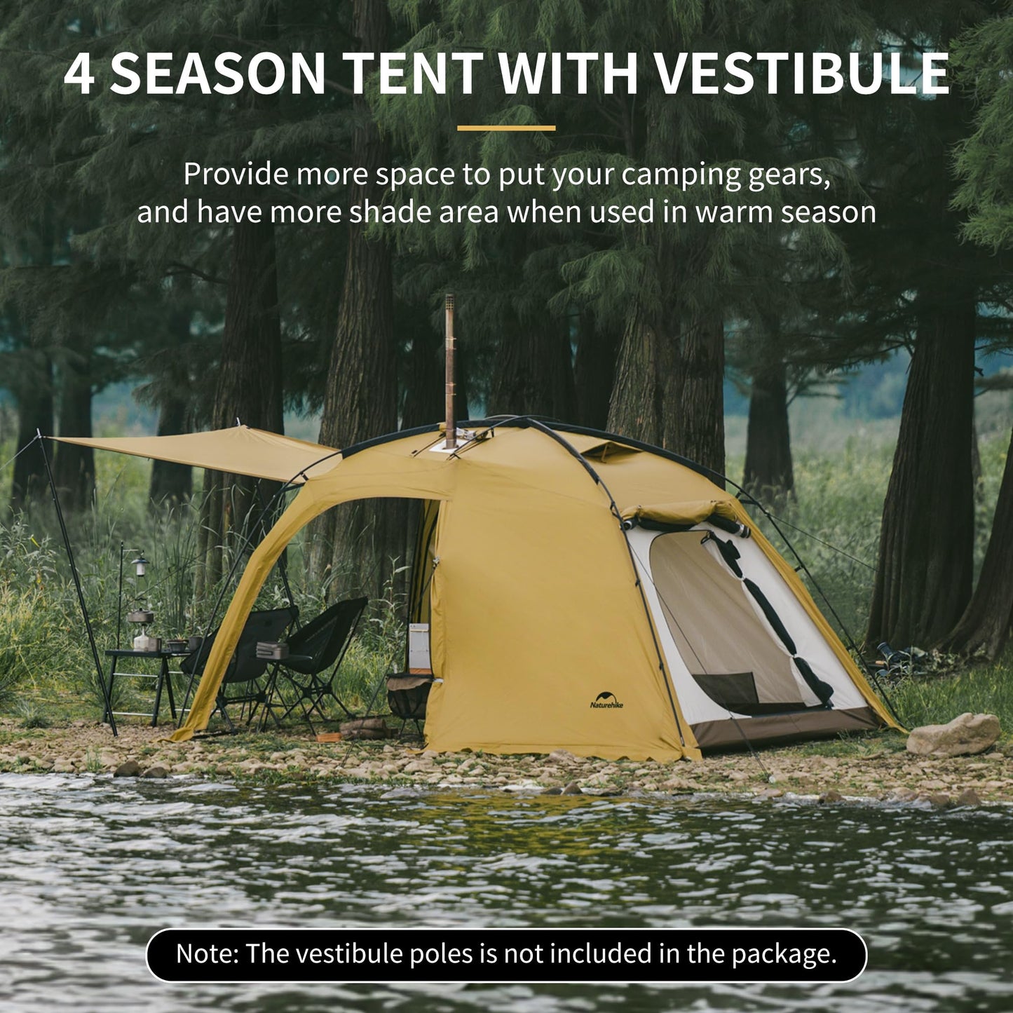 Naturehike Dune Hot Tent with Stove Jack,Double Layer 4 Season Tent,Waterproof 2-4 Person Tents for Camping