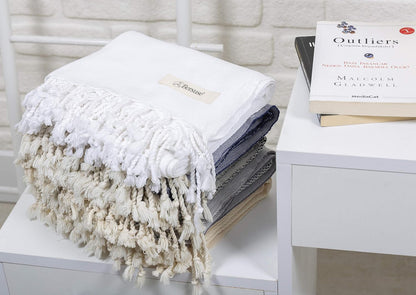 Bersuse 100% Cotton Ventura Premium Turkish Towel - Soft, Absorbent, Quick-Dry Bath & Beach Towel - 37x70 Inches, White