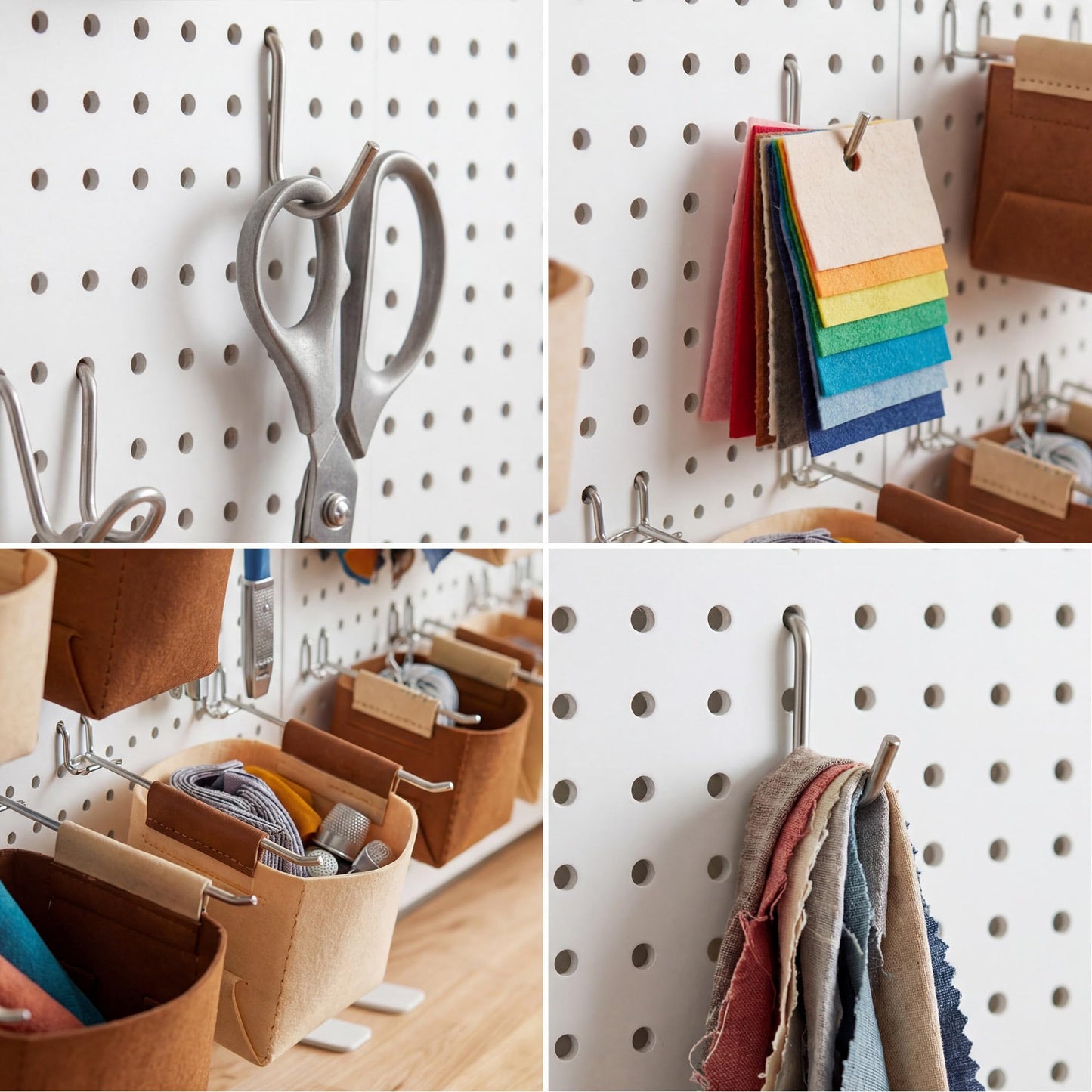 Spampur Peg Board, 4 Pack Metal PegBoard Organizer with Accessories, White Pegboard Panels with 50 Pcs Hooks and Baskets, Wall Organizer for Office, Craft Room Organization, Garage, Sewing Room