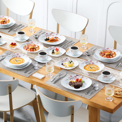 VEWEET Annie Porcelain Dinnerware for 6, 30-Piece Pink Floral Dish Set With Plates and Bowls Including Dinner, Dessert, Soup, Cups & Saucers