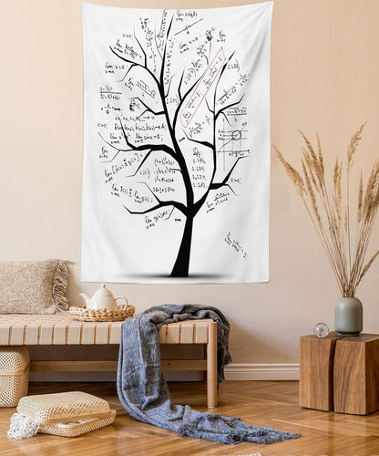 Lunarable Mathematics Room Tapestry King Size, Math Tree Branches Complex Formulas Print, Wall Hanging Bed Cover 30" X