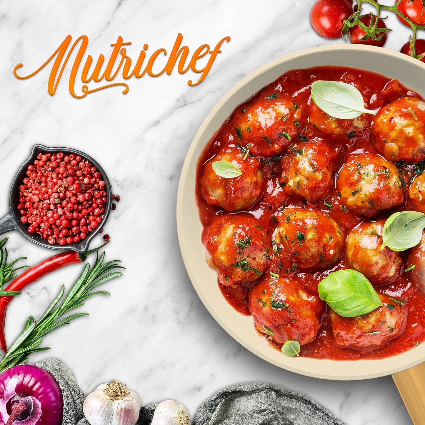 NutriChef 8” Small Fry Pan - Professional Nonstick Frying Pan with Ceramic Coating, Golden Titanium Handle, Easy to